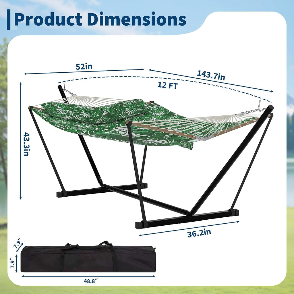 GarveeHome Portable 2 Person Double Hammock with Sturdy Heavy-Duty Steel Stand – 450LBS Max Load, Quick & Effortless Assembly, Perfect for Indoor Living, Yard, Patio & Camping Trips