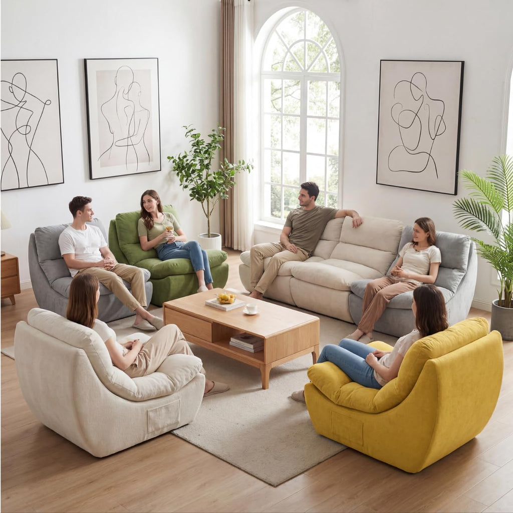 Set of 3 Giant Bean Bag Chairs for Adults, Boneless Lounge Chair, Togo Sofa, Fireside Chair, Anti Cat Scratch Fabric with Machine Washable, Single Sofa for Bedroom, Living Room, Reading Corner (Grey)