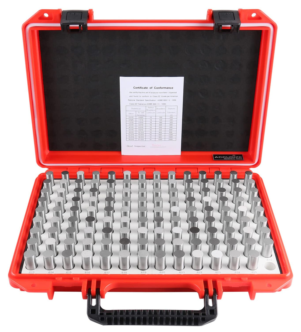 Accusize Industrial Tools 0.501'' to 0.625'' Minus Class Zz Pin Gauge Set, 125 Pcs/Set, 2'' Overall Length, M3(-)