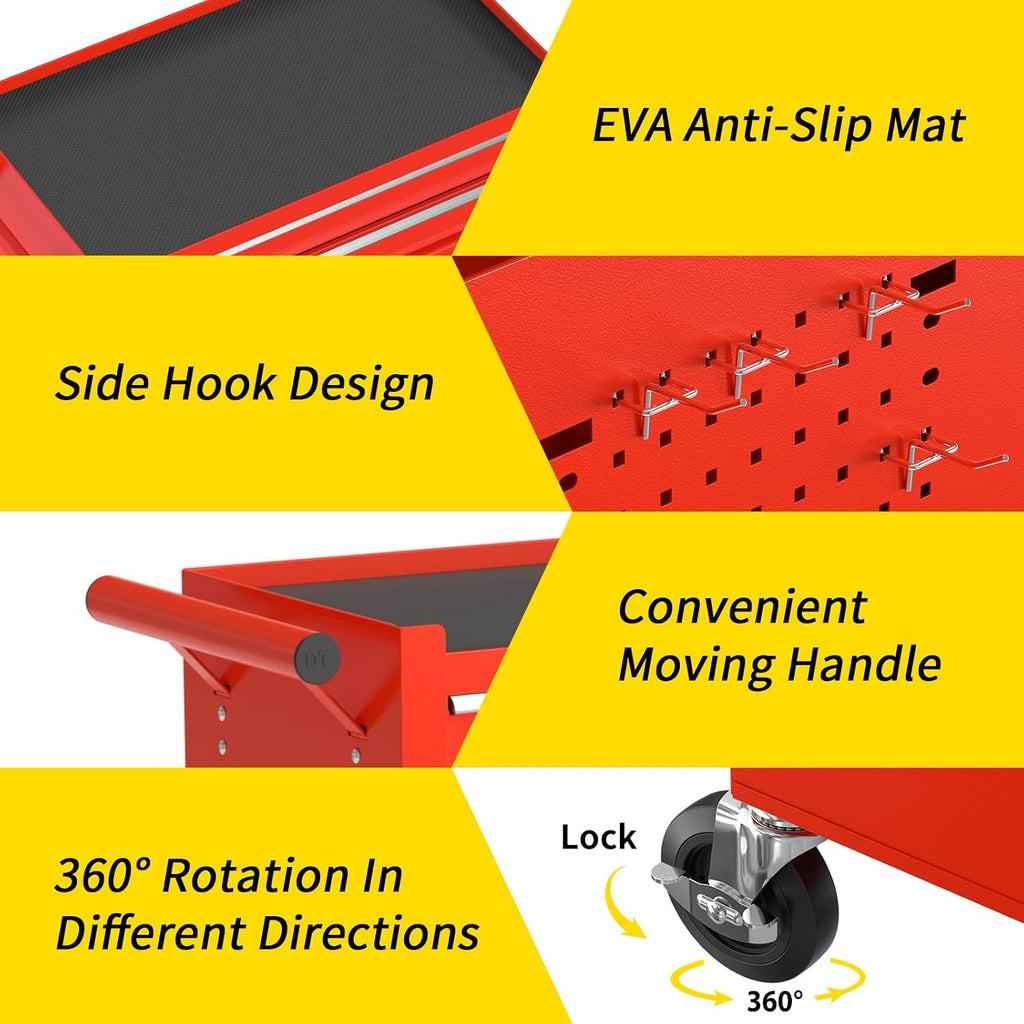On Shine 8 Drawer Rolling Tool Chest, Large Capacity Rolling Tool Box with Wheels, Locking Mechanical Tool Chest, Portable Tool Box with Sliding Drawers,Metal Tool Box for Garage Workshop (Red)
