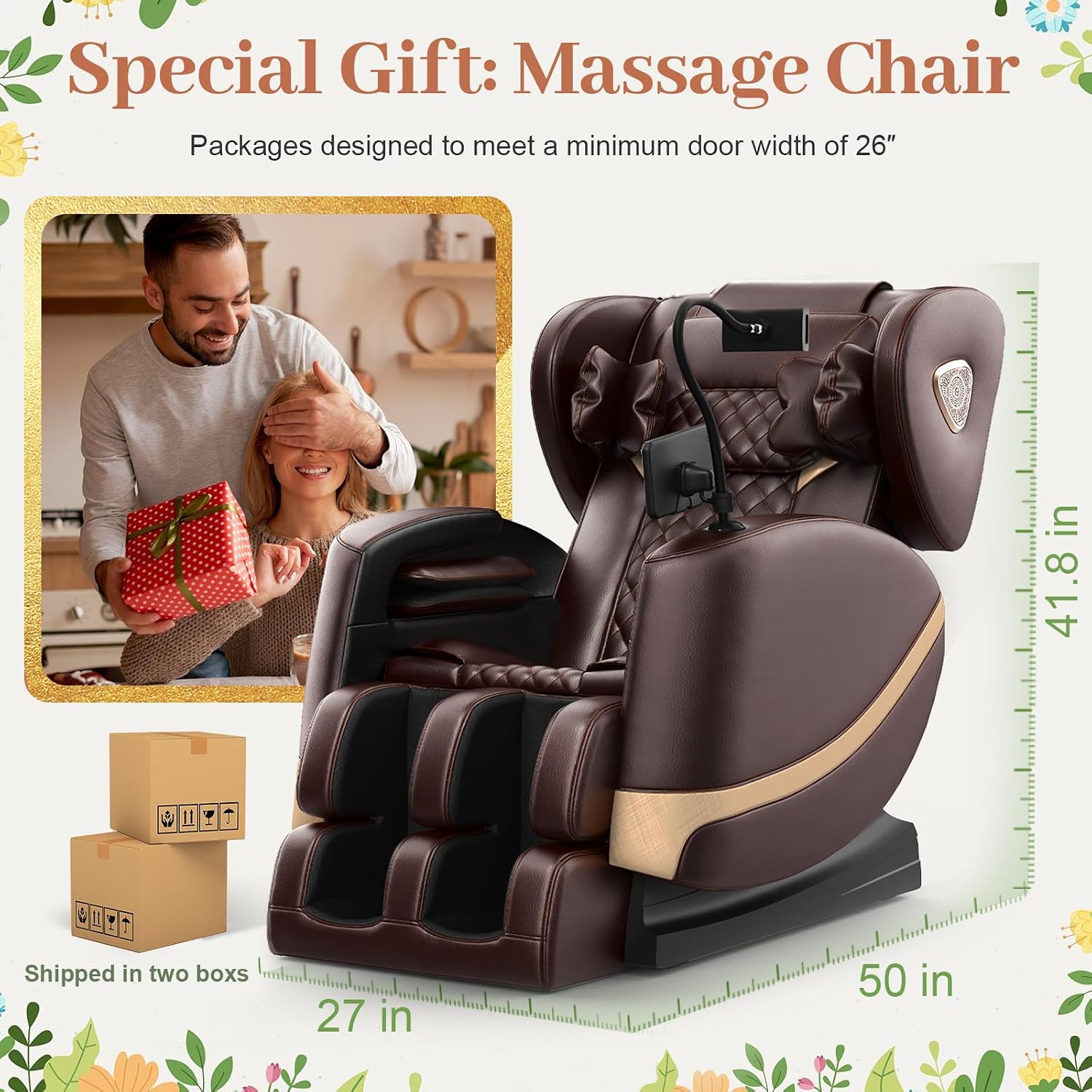 FURNIMAT 2026 Massage Chair Full Body, Zero Gravity Massage Chair with 10 Fix Rollers, Airbags, Heating, Foot Massage, Auto Modes, Bluetooth Speaker, Smart Screen Controller(Brown Premium)