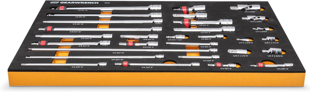 GEARWRENCH 29 Piece 1/4', 3/8', 1/2' Drive Chrome Tool Accessories Set with EVA Foam Tray - 86523