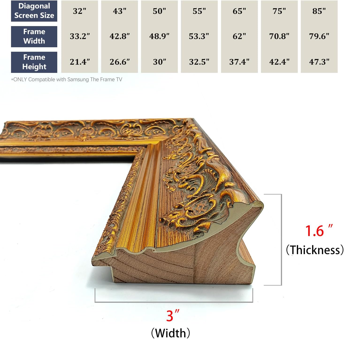 Baroque Gold 32' TV frame - Compatible ONLY with Samsung The Frame TVs (Fits 2021-2025 models, model codes:32LS03A/B/C/FA)