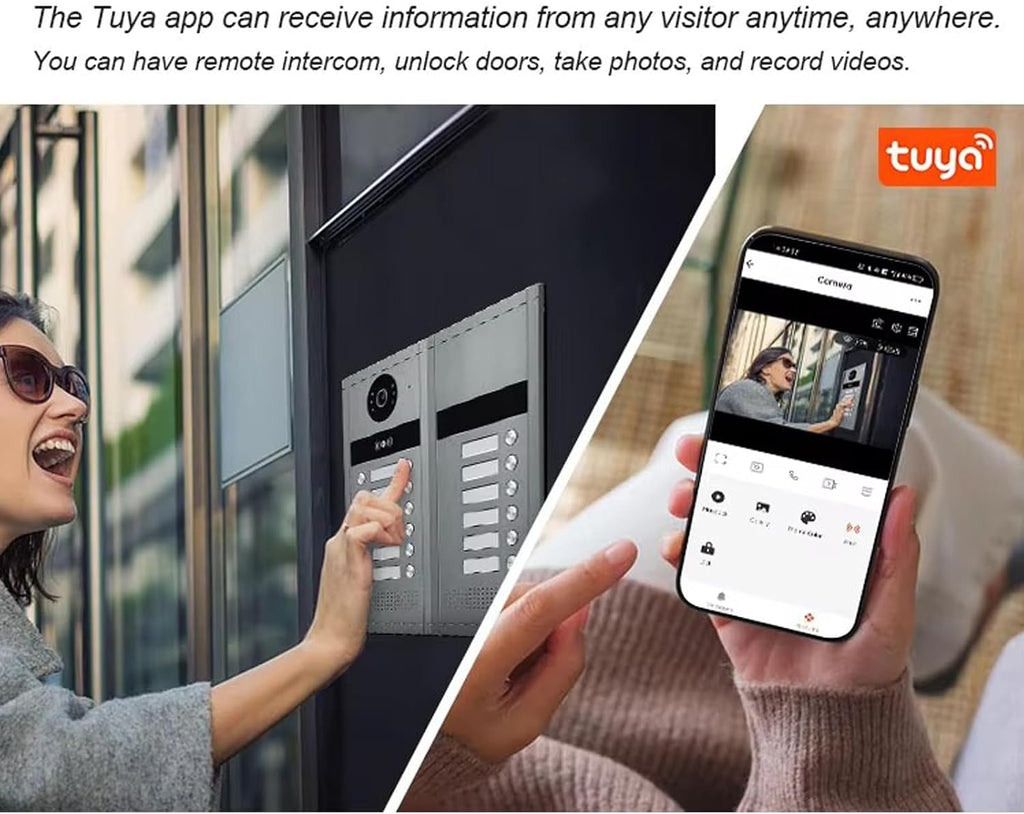 Wired Video Apartment Intercom System,6/12/18/24 Units 7 Inch Monitor 1080P Doorbell Intelligent Doorphone Kit with Motion Detection,Anti-Tamper Alarm,3 in 1 Unlock for Flat House,Tuya (18 Monitor)