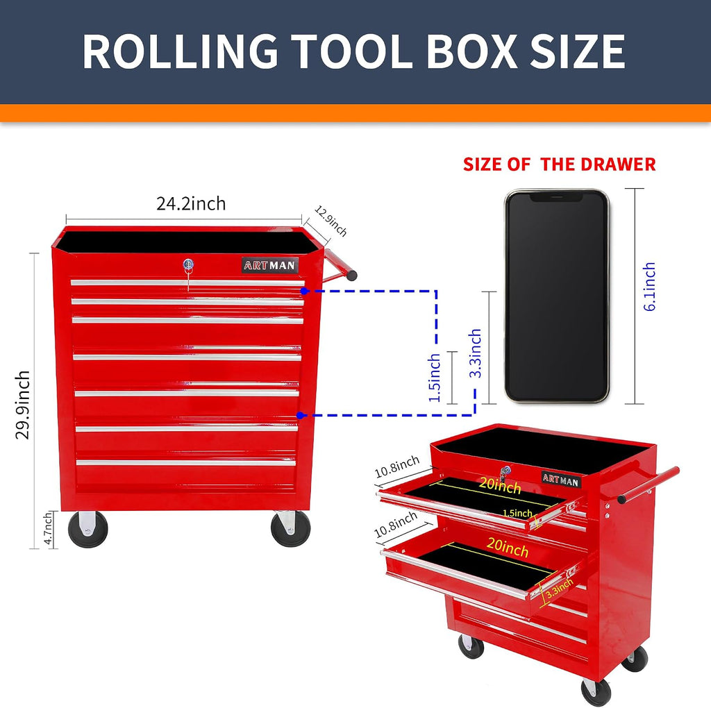 Larmliss 7-Drawer Rolling Tool Cart, Lockable Home Repair Tool Storage Organizer, Tool Box on Wheels,Tool Chest Cabinet for Mechanic, Garage