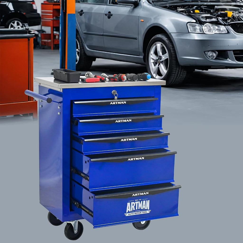 Campfun Tool Cart on Wheels 5 Drawers Rolling Tool Chest Workbench, Metal Tool Cabinet with Extra 7 Tool Storage Boxes, Tool Chest Combo Portable Mechanic Tool Cart for Garage Workshop Warehouse