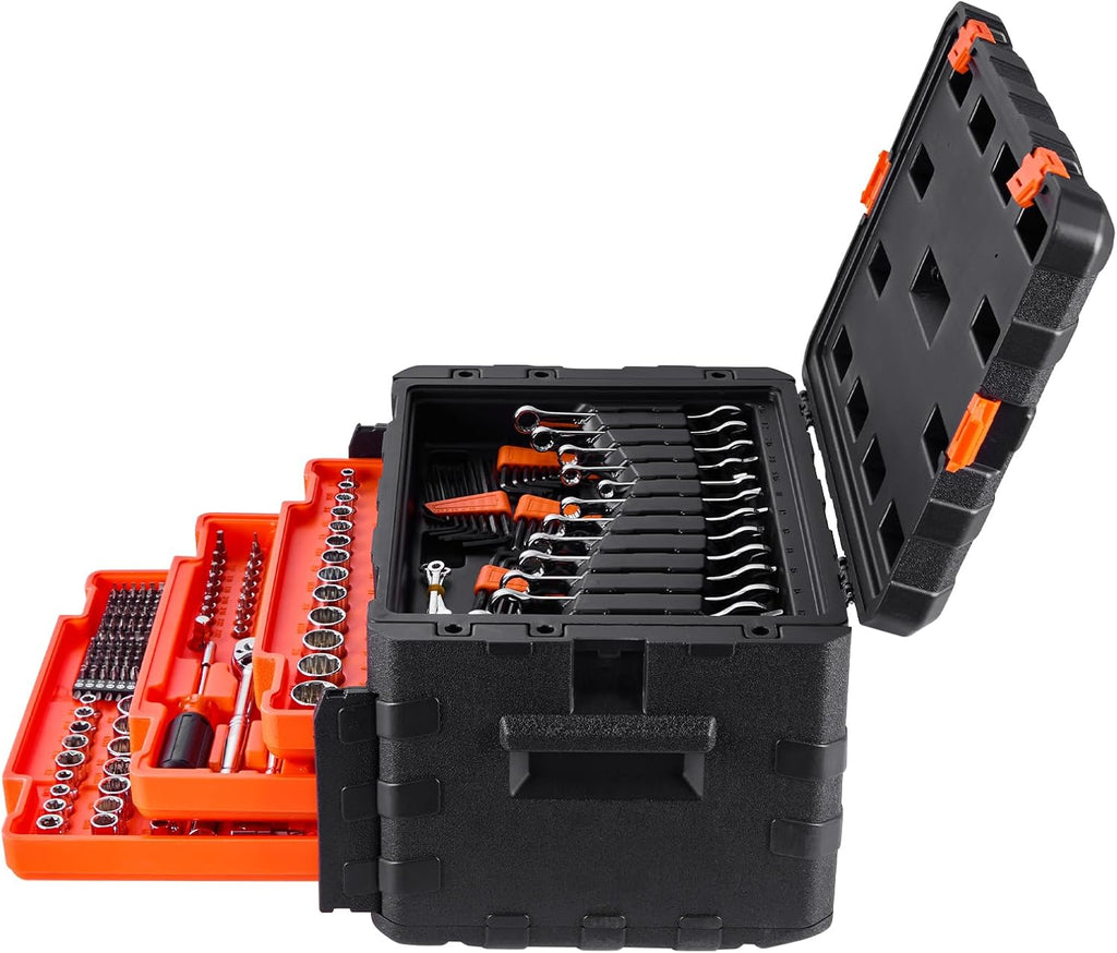 VEVOR Mechanics Tool Set and Socket Set, 450 Pcs, 1/4, 3/8 and 1/2 inch Drive Deep and Standard Sockets, SAE Metric Mechanic Tool Kit with Bits, Wrenches, Accessories, Storage Case with Orange Drawer
