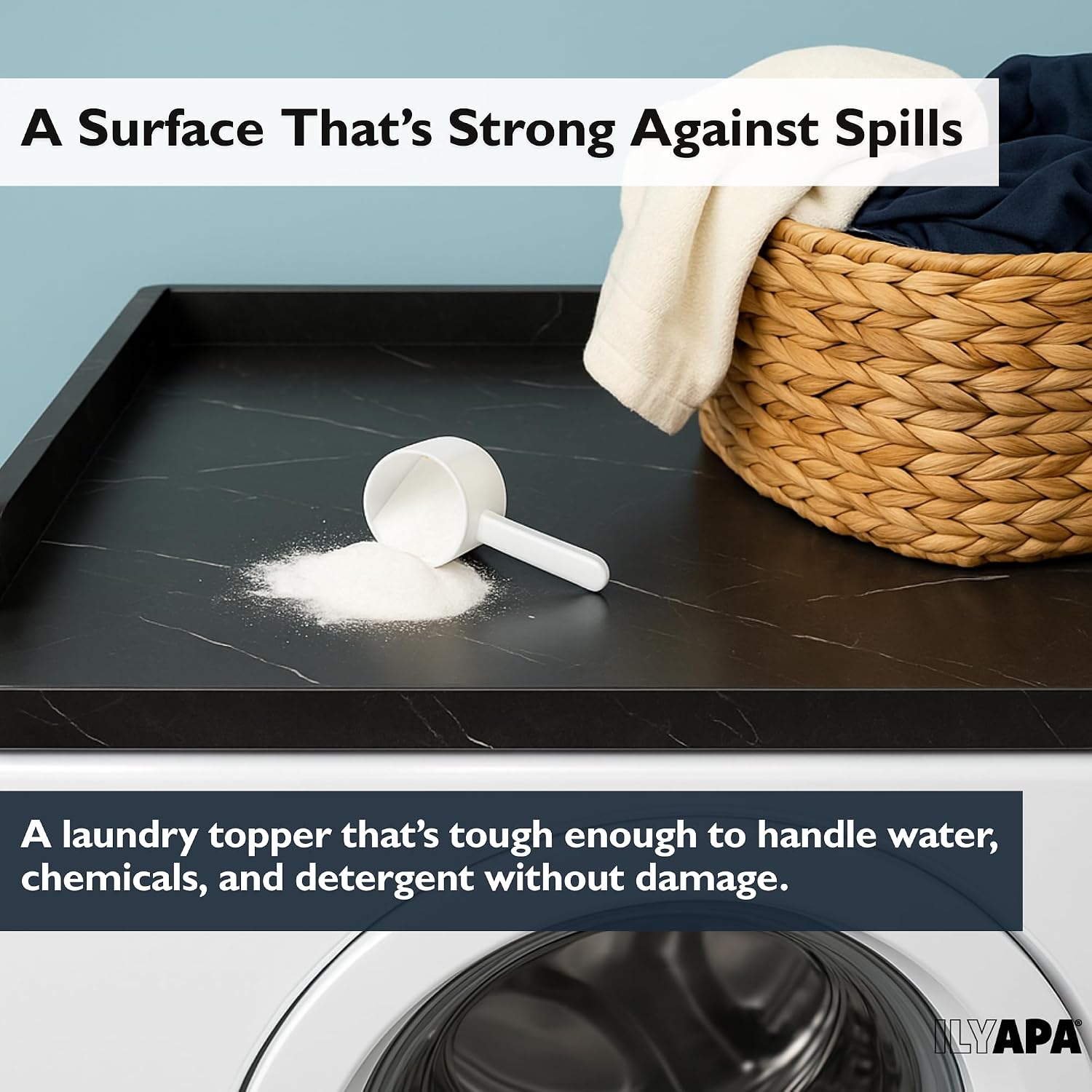 Ilyapa Washer Dryer Countertop - 27.5 x 54 inch Laundry Countertop, Washer and Dryer Covers for The Top, Laundry Room Organization and Storage, Black