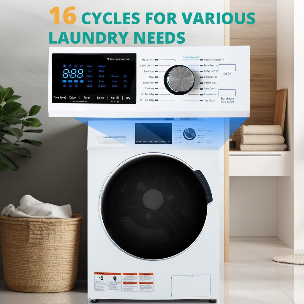 Washer and Dryer Combo, 120V All In One Ventless Compact 2.7 Cu.ft 24 Inch Large Capacity, Lavadora y Secadora 2 in 1 for RV Apartment Home, Child lock, Full-Automatic, Overnight Wash and Dry