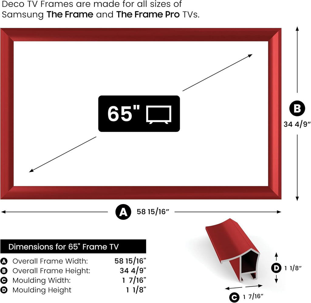 Candy Apple Red Prismatic 65' Alloy Deco TV Frame - Compatible ONLY with Samsung The Frame TV and Pro TVs (Fits 2021-2026, LS03A, LS03B,LS03C,LS03D,LS03FA,LS03FW)