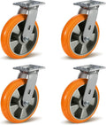 8' Heavy Duty Casters, Industrial Swivel Caster Wheels, Crowned Tread Aluminum Core Thickened Polyurethane Casters Set of 4 with Load 6000lbs Capacity, Wheels for Cart Toolbox (4 Swivel)