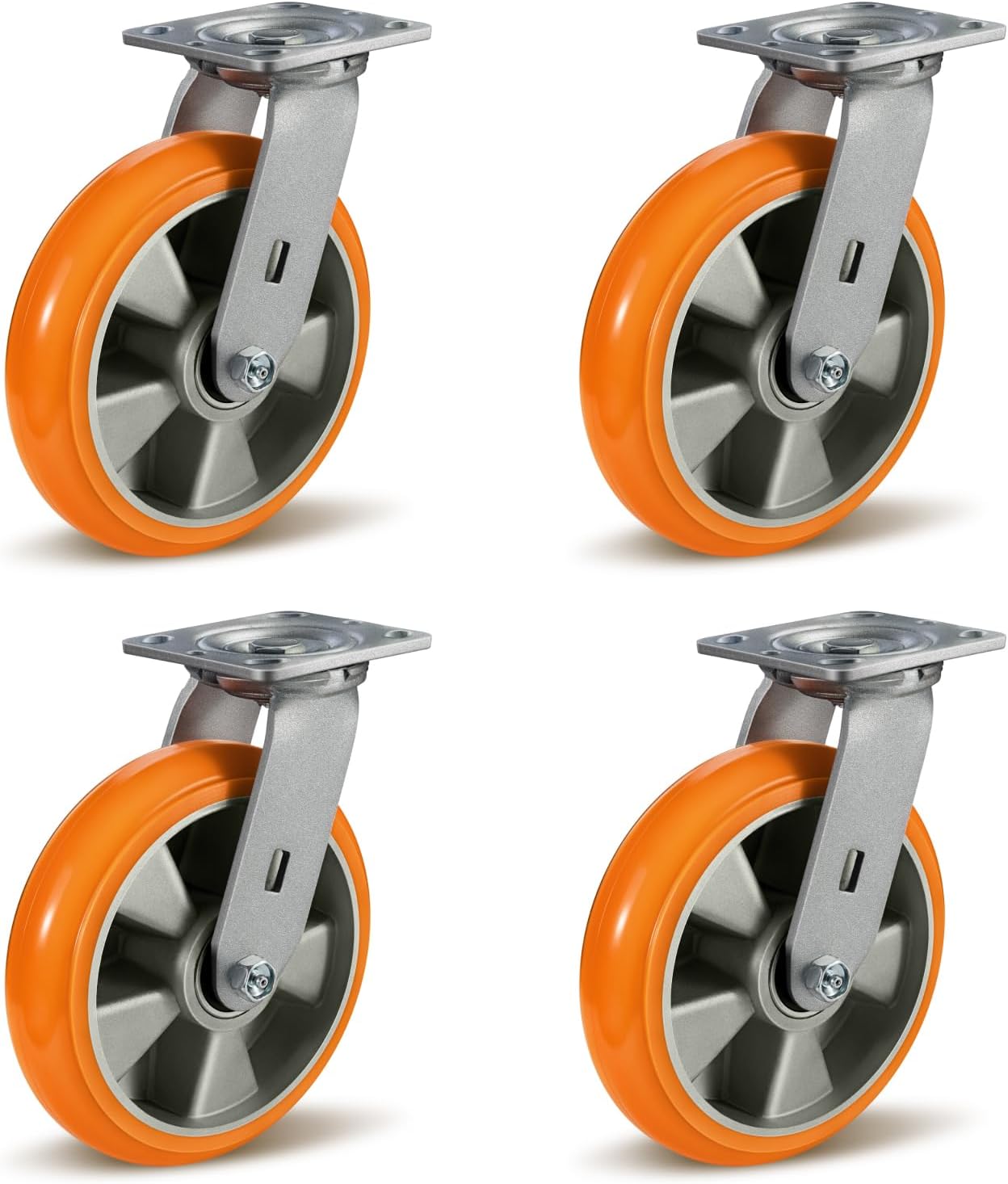 8' Heavy Duty Casters, Industrial Swivel Caster Wheels, Crowned Tread Aluminum Core Thickened Polyurethane Casters Set of 4 with Load 6000lbs Capacity, Wheels for Cart Toolbox (4 Swivel)