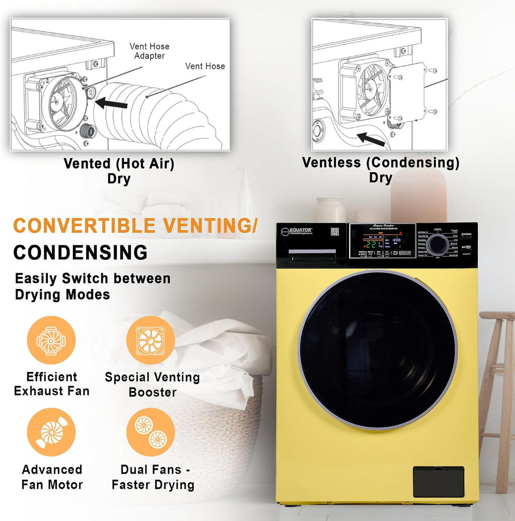 Equator All-In-One VENTED/VENTLESS Washer-Dryer 1.9cf/18lb 1400RPM 110V (Yellow/Black)