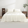 100% French Linen Sheets Set Cal King Size-4Pcs Natural Washed Flax Bed Sheets Soft Breathable and Durable- 1 Flat Sheet 1 Fitted Sheet 2 Pillowcases (Cream White, Cal King)