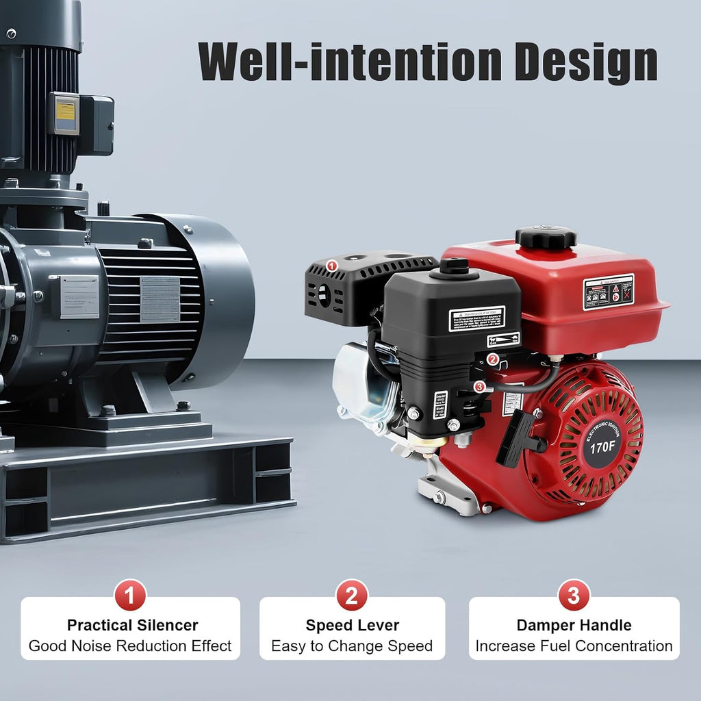 212cc 7.5HP Gas Power Household Engine Petrol Motor, 4-Stroke Pull Start Gas Engine Irrigation Air-Cooled Petrol Motor, 3000W Generator Gas Power Engine Motor for Garden Yard Irrigation