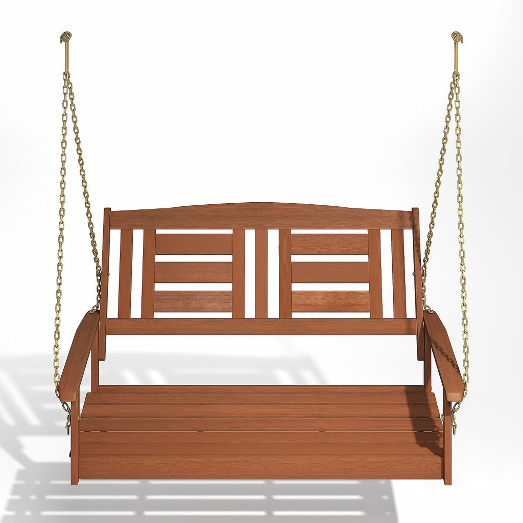Furinno TIOMAN Porch Swing, 2-Seater Outdoor Hanging Wooden Swing with Chain in Teak Oil, for Patio, Garden, Porch, Light Wood