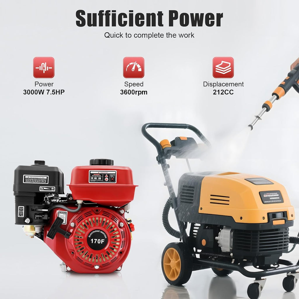 4-Stroke Gas Powered Engine,212cc Pull Start Petrol Engine w/Fuel Tank,3000W 7.5HP Horizontal Air Cooled Home-use Gas Engine For Water Pumps,Vibrators,Generators,Puffers,Threshers etc.