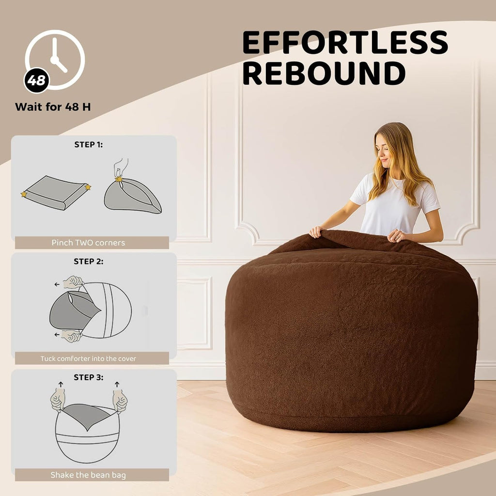Adult bean bag chair bed, bean bag sofa with filling, memory foam, comfortable floor sofa bed, boneless floor chair, suitable for living room bedroom dormitory balcony lounge (Coffee Color, Chair Bed)