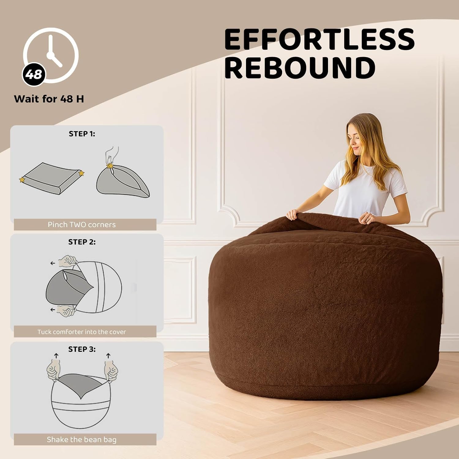 Adult bean bag chair bed, bean bag sofa with filling, memory foam, comfortable floor sofa bed, boneless floor chair, suitable for living room bedroom dormitory balcony lounge (Coffee Color, Chair Bed)