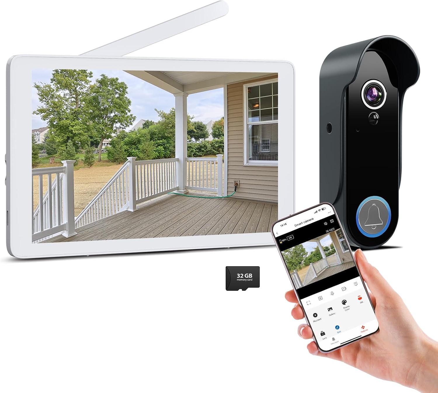 Wireless Doorbell Camera with 8' Screen Monitor,Smart Video Door Phone Intercom System1080P WiFi, Motion Detection,Night Vision,2 Way Audio,Local Storage No Monthly Fee,Tuya App