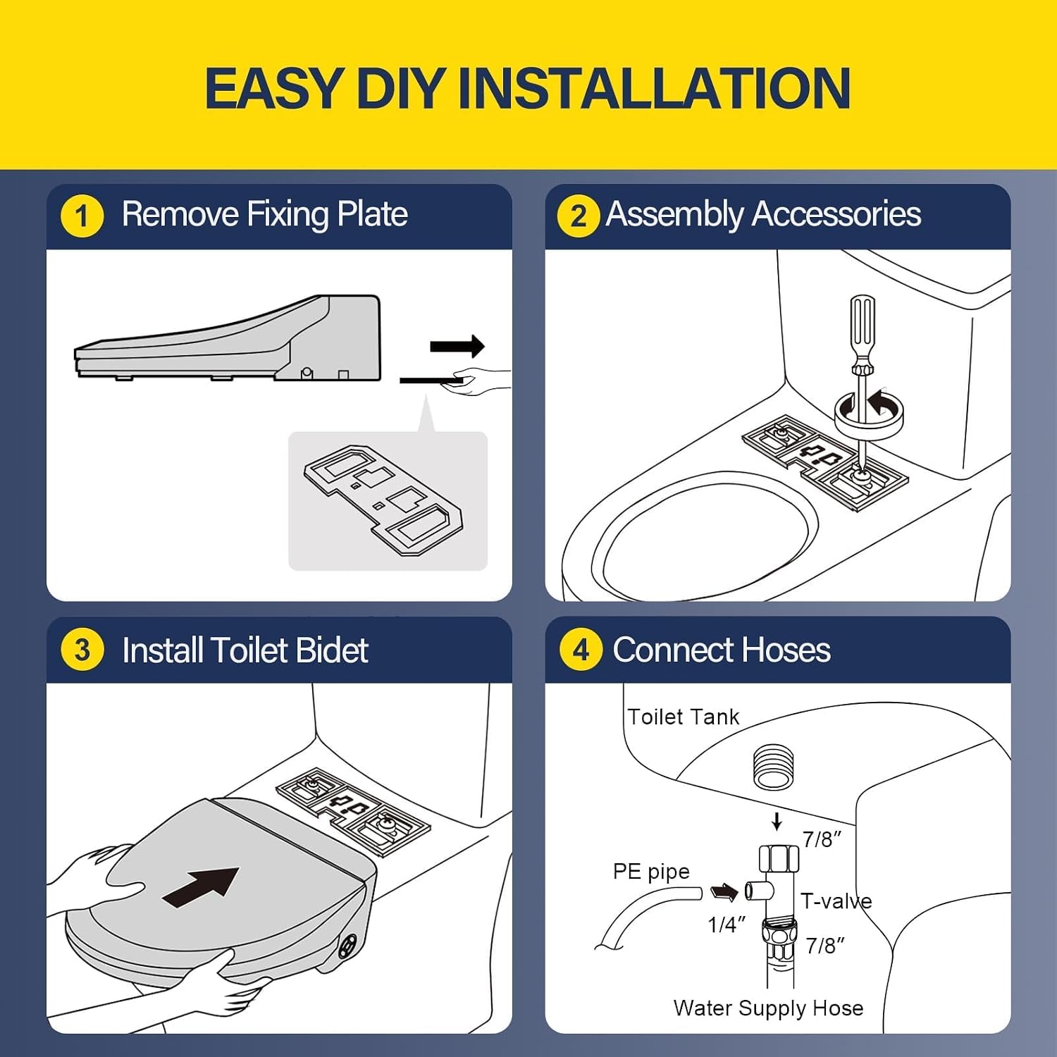 Bidet Toilet Seat 102S-W, Electronic Heated Seat with Unlimited Warm Water for Bathroom, Remote Control, Turbo Wash & Dryer, Night Light, Easy Install-Perfect for Home Bathroom Use