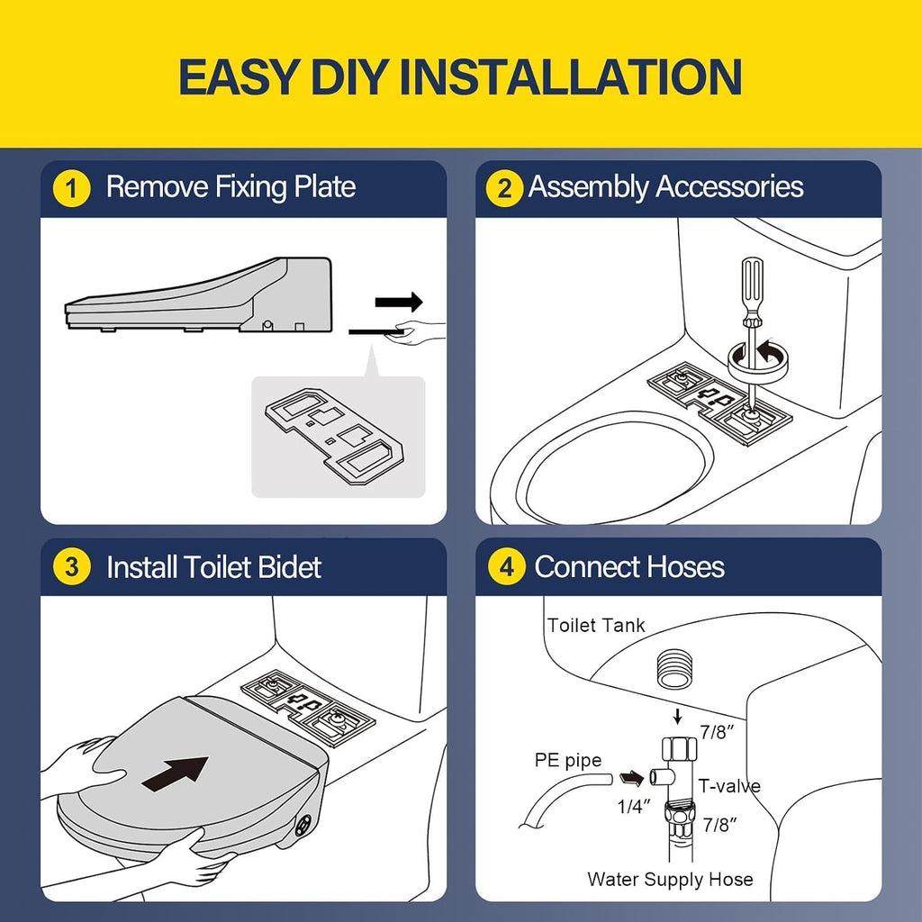 Bidet Toilet Seat 102DS-W, Round, Electronic Heated Seat with Unlimited Warm Water for Home Bathroom, Remote Control, Turbo Wash & Dryer, Night Light, Easy Install - Perfect for Family Use