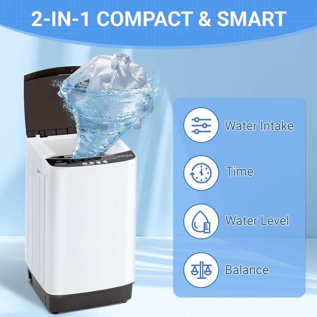 Erivess 16 lbs Portable Washing Machine, 2.0 Cu.Ft Capacity Full Automatic Washer for Homes & Apartments, 8 Wash Programs, Compact Laundry Washer for Homes & Apartments, Dorm, Small Spaces