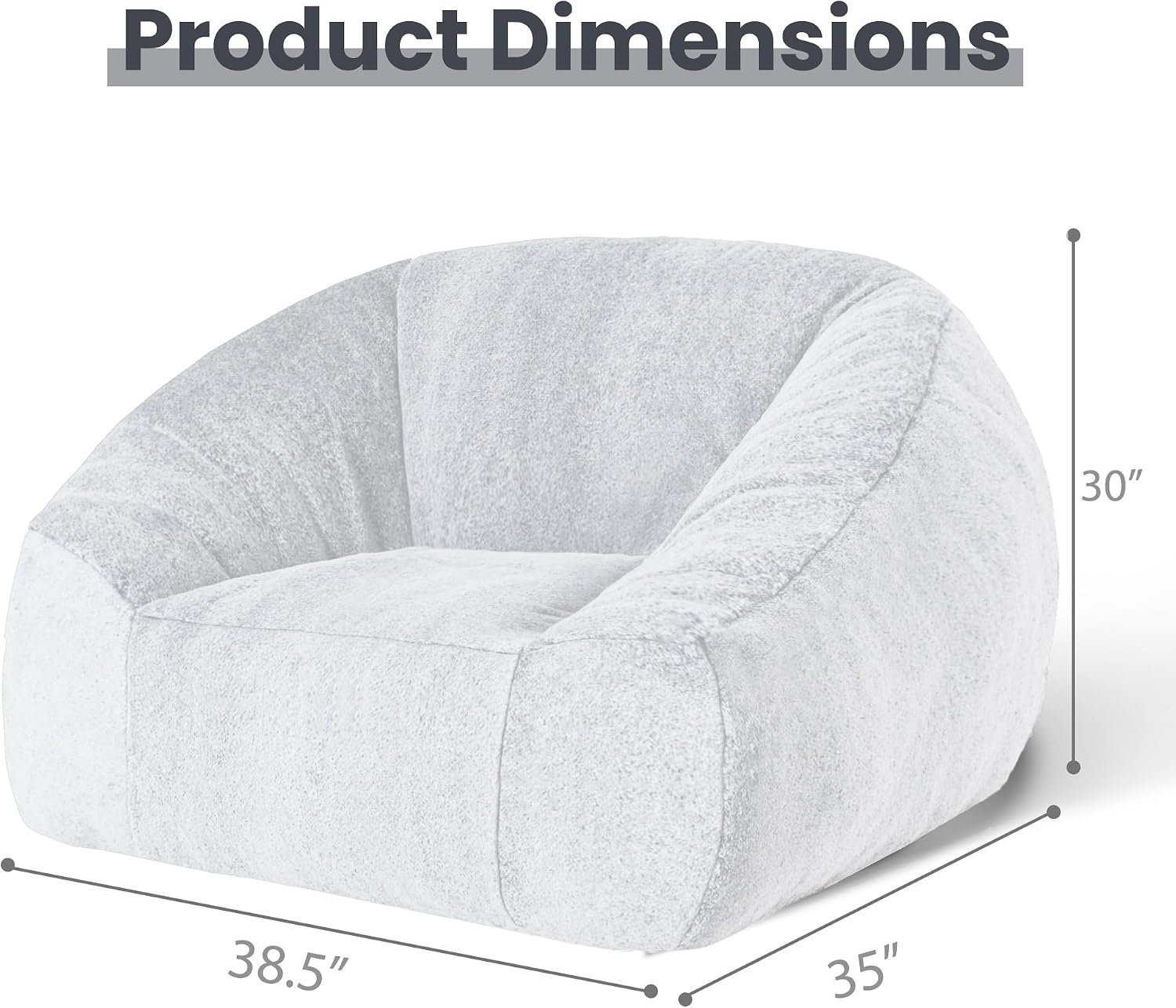 Bean Bag Chairs for Adults, Giant Beanbag Sofa Comfy Reading Chair, Oversized Bean Bag Chairs for Living Room Bedroom, Soft Faux Fur Fabric, 3.2FT, Light Grey, Plush