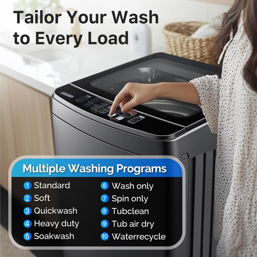 Anypro Washing Machines 27 LBS Full Automatic Clothes Washer and Spinner Combo with 10 Program and 8 Water Level, Laundry Wash Spin Dryer for Apartment RV Dorm, Grey
