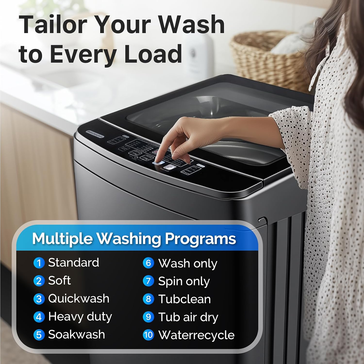 Anypro Washing Machines 27 LBS Full Automatic Clothes Washer and Spinner Combo with 10 Program and 8 Water Level, Laundry Wash Spin Dryer for Apartment RV Dorm, Grey