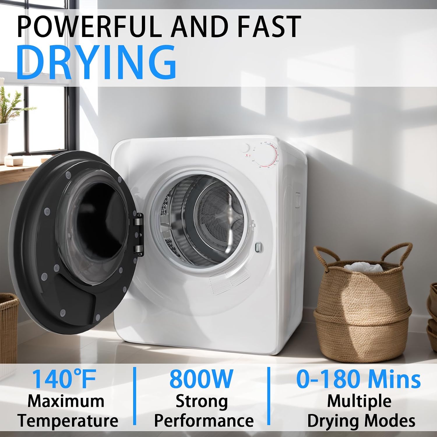 Erivess 1.8Cu.Ft Portable Clothes Dryer and 2.0Cu.Ft Full Automatic Washing Machine Set, Washer and Spinner Combo, Stainless Steel Tub, Space Saving,Ideal for Laundry, Apartments, Dorms