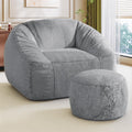 Bean Bag Chairs with Ottoman for Adults, Comfy Beanbag Chair with High-Resilience Foam, Oversized Bean Bag Sofa with Soft Faux Fur Fabric, Bean Bag Chair for Living Room,Bedroom,Dark Grey