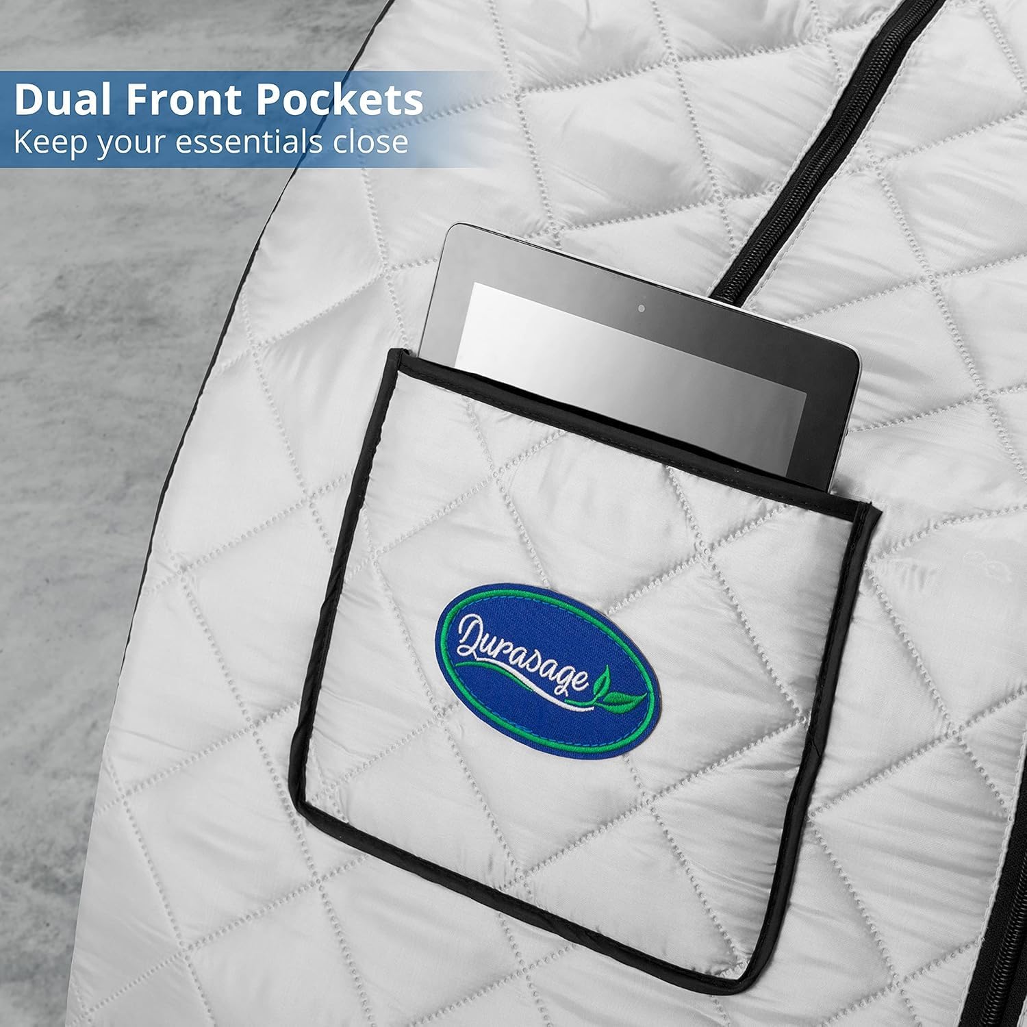 Durasage Oversized Portable Personal Steam Sauna Spa with 800W Steam Generator, 60-Minute Timer, Dual Pockets, Zippered Hand Openings & Chair for at-Home Relaxation (Silver, 33'x31.5'x41')