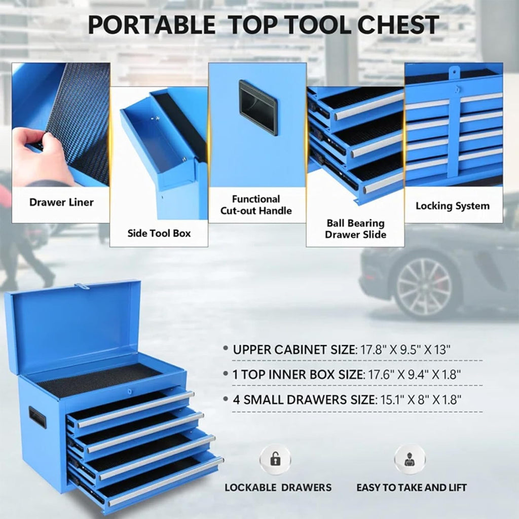 5 Drawers Rolling Tool Chest, 2-in-1 Detachable Metal Tool Storage Cabinet with Wheels, Lockable Tool Cart with Hooks for Garage, Workshop or Salon Use, Blue
