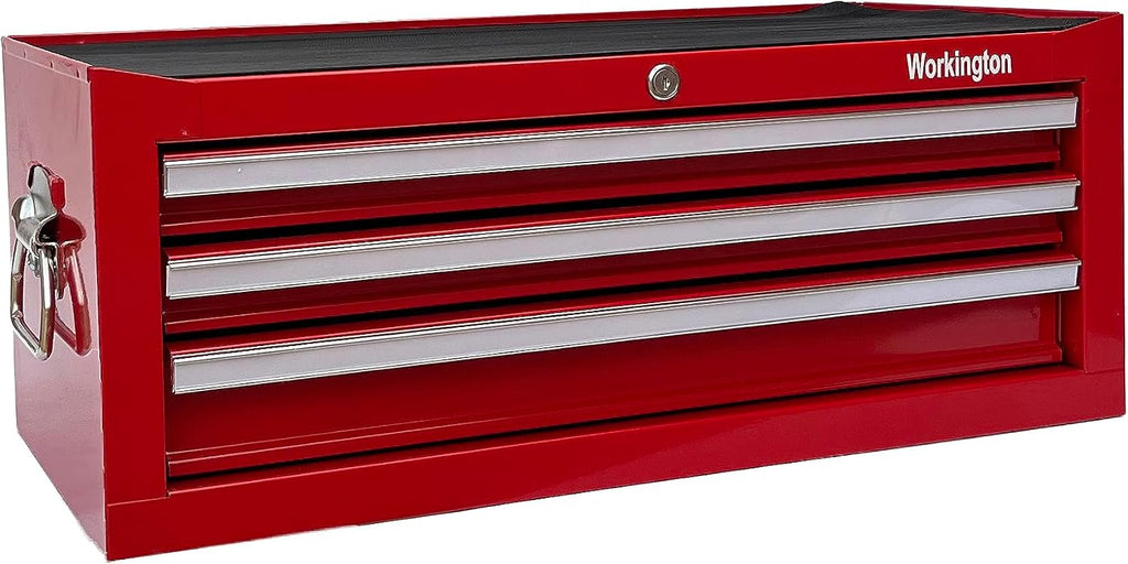 Workington Industrial 3 Drawers Portable Metal Intermediate Box, 26' Middle Tool Chest Cabinet with Ball Bearing Drawer Slides, Steel Tool Storage Box Organizer 4009 Red