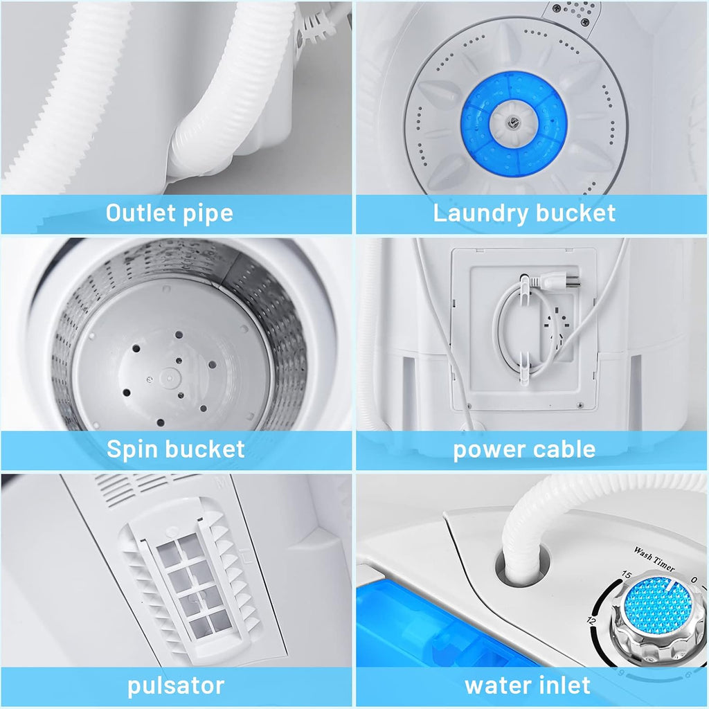 Tiktun Portable Washing Machine,Mini Twin Tub Washing Machine w/Wash and Spin Cycle,13lbs Capacity For Camping,Apartments,Dorms,RV