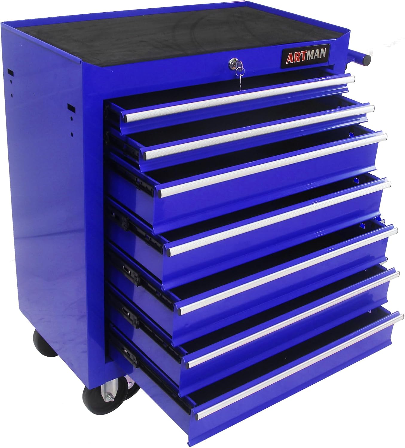 7-Drawers Multifunctional Tool Boxes on Wheels, Lockable 4' Casters Tool Cart Cabinet, Powder-coated Steel Rolling Tool Chest with Key for Garage, Warehouse, Repair Shop, 231LBS Capacity - Blue