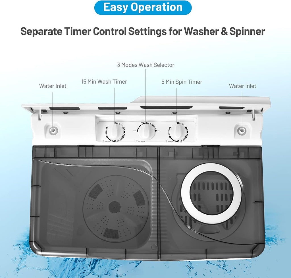 Giantex Washing Machine Semi-automatic, Twin Tub Washer with Spin Dryer, 26lbs Capacity, Built-in Drain Pump, Portable Laundry Washer, Compact Washing Machine for Apartment, Dorm and RV (White+Gray)