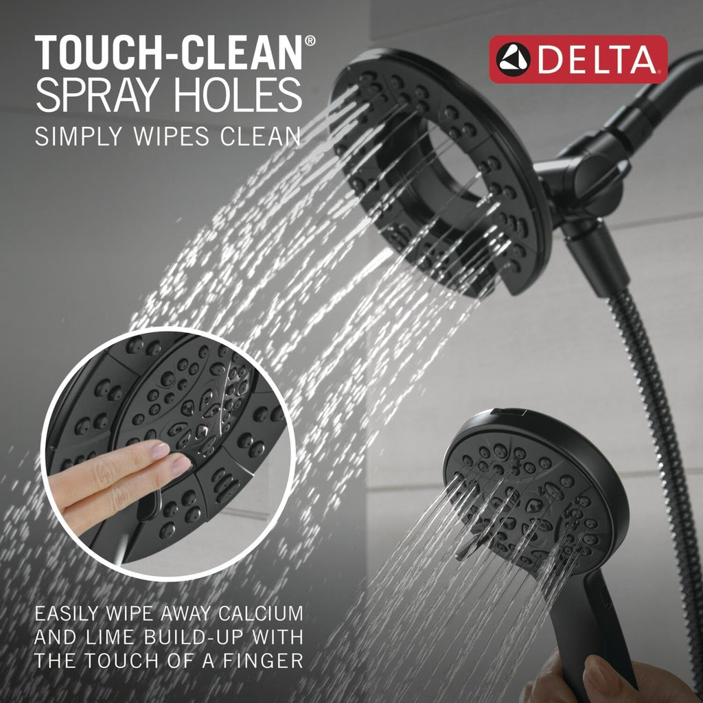 Delta Albion 14 Series Matte Black Shower Faucet Set with In2ition 2-in-1 Dual Shower Head with HandHeld Spray Combo, Valve Trim Kit, Matte Black T142855-BL-I (Valve Not Included)