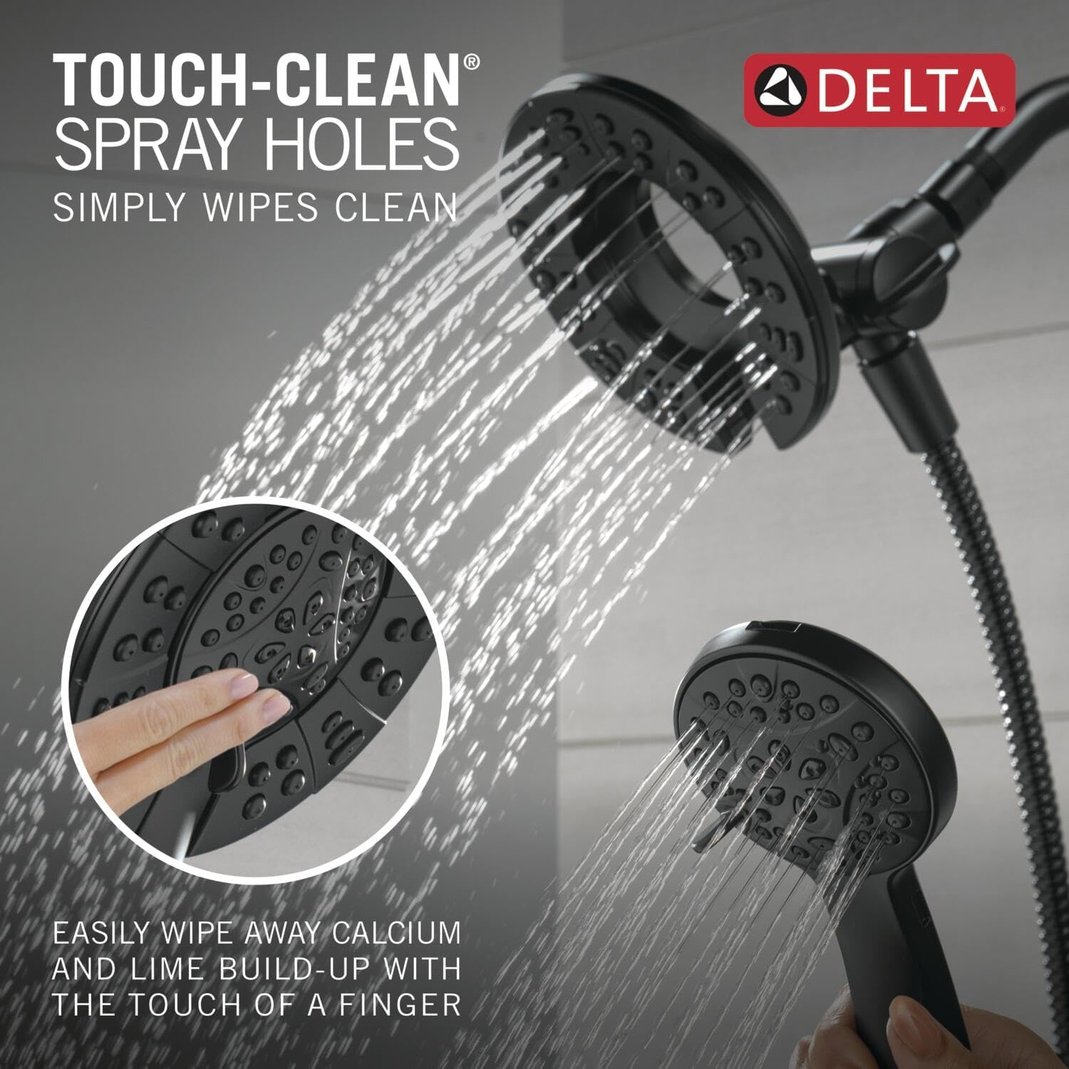 Delta Albion 14 Series Matte Black Shower Faucet Set with In2ition 2-in-1 Dual Shower Head with HandHeld Spray Combo, Valve Trim Kit, Matte Black T142855-BL-I (Valve Not Included)