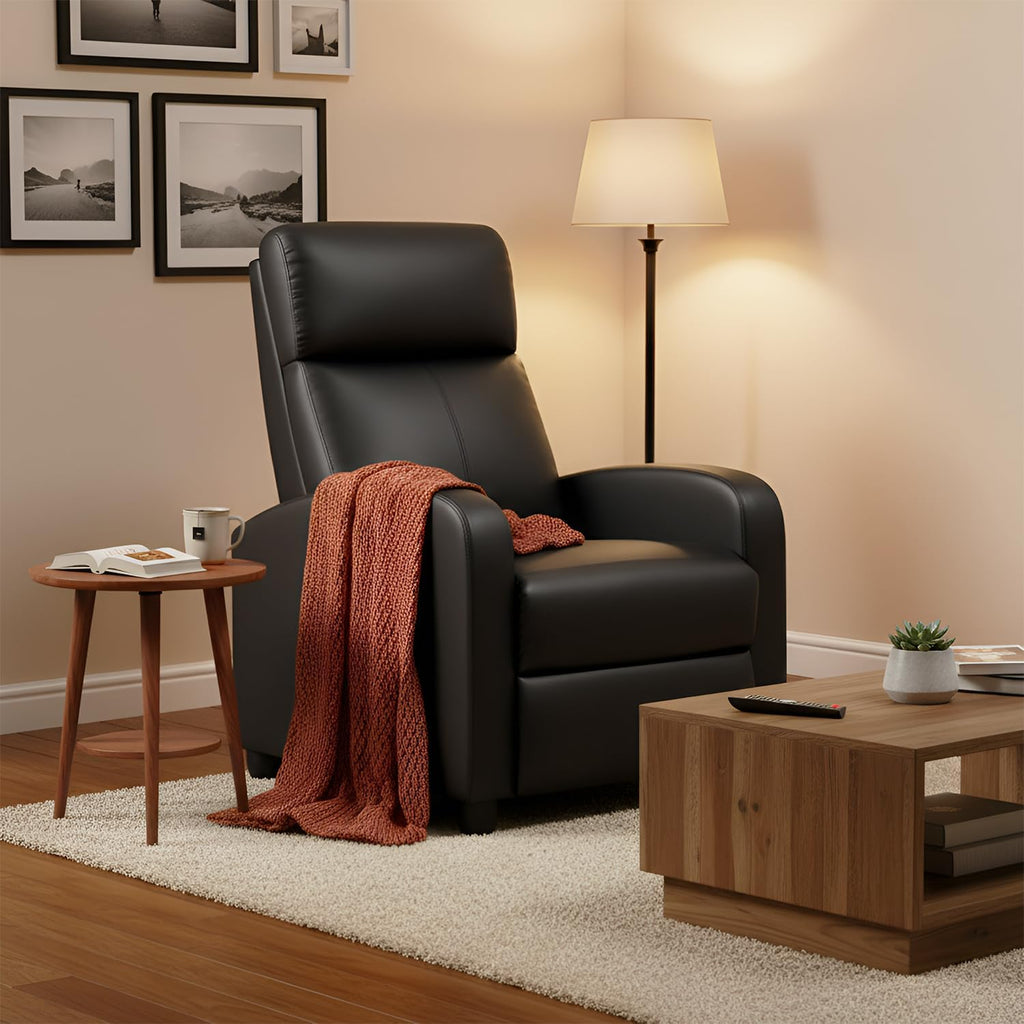 FDW Recliner Chair for Living Room Home Theater Seating Single Reclining Sofa Lounge with Padded Seat Backrest (Black)