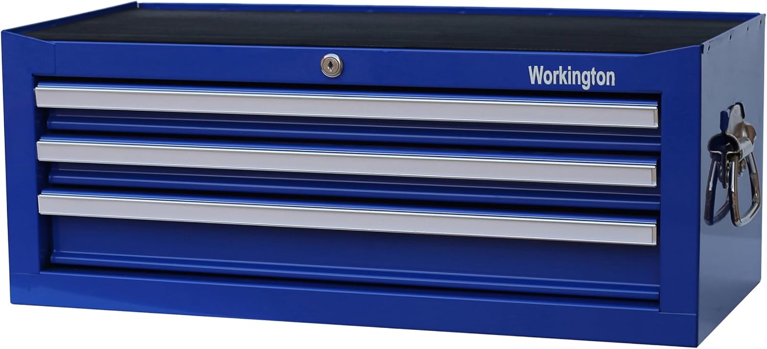 Workington Industrial 3 Drawers Portable Metal Intermediate Box, 26' Middle Tool Chest Cabinet with Ball Bearing Drawer Slides, Steel Tool Storage Box Organizer 4009 Blue