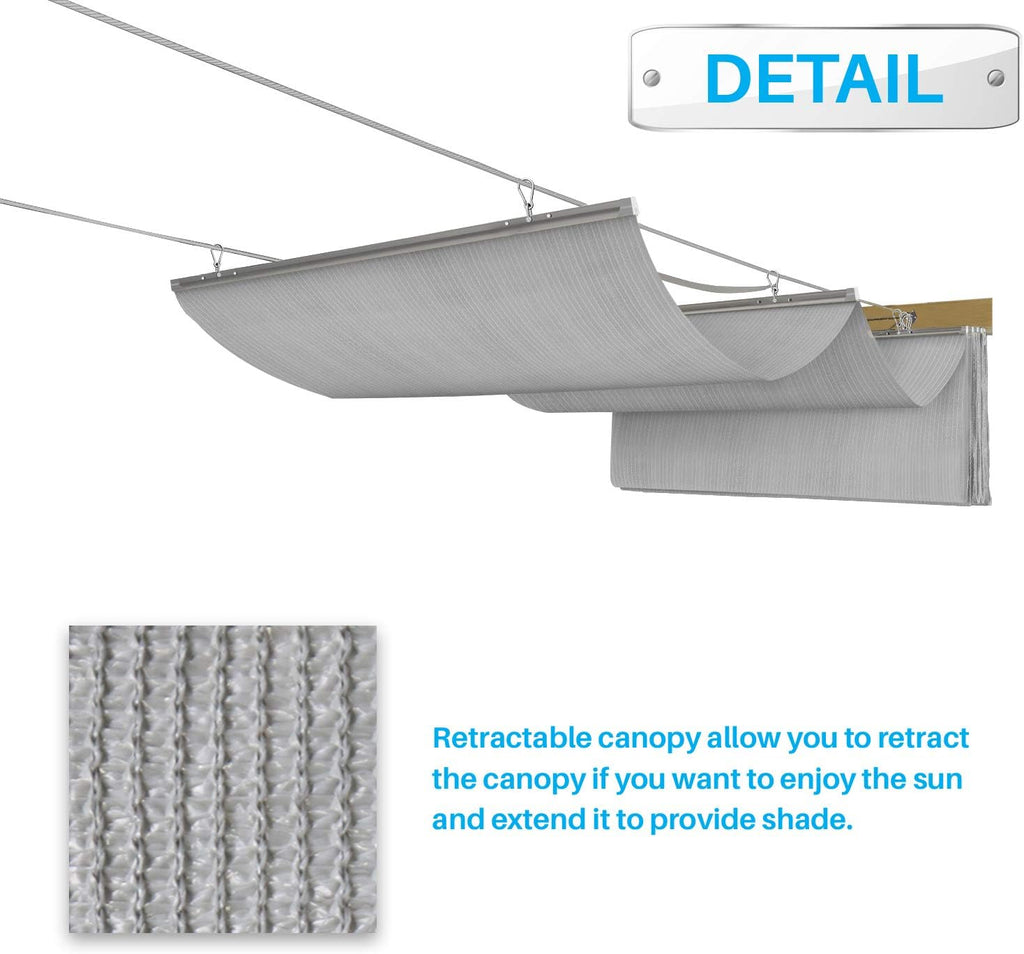 Patio 7'W x 12'L Pergola Shade Cover Retractable Canopy Replacement, Outdoor Pergolas Fabric Covers for Patio, Sun Shades Cloth with Slide-On Wire Cable for Deck Gazebo Backyard, Light Grey