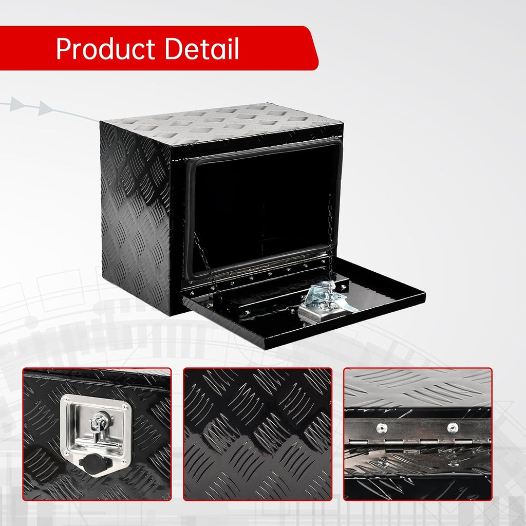 18'' Inch Aluminum Underbody Truck Box with T-Handle Latch,14 x 12 x 18 Inch Underbed Toolbox With Durable Lock Silver For Storage And Organization