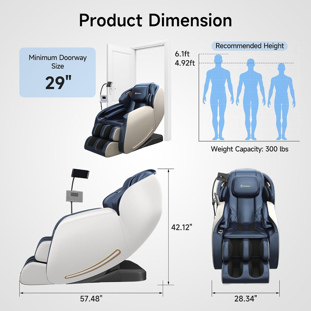 Real Relax Massage Chair Full Body with Unique Phone Controller,Heart and Blood Measurement, Zero Gravity 3D SL-Track Recliner with APP Control, Child Lock,Pause Button, Back Pad, Favor-06, Blue