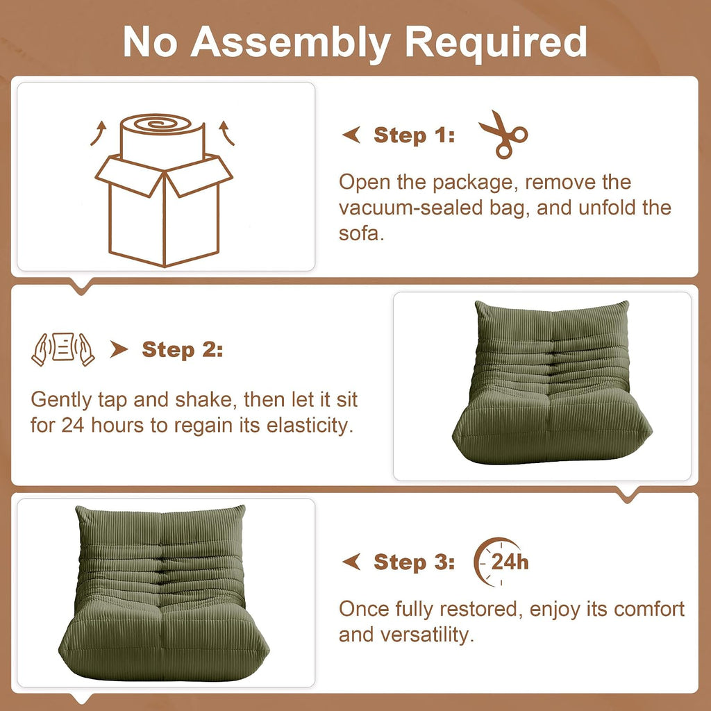Bean Bag Chair for Adults, Giant Bean Bag Chairs with Lumbar Pillow, Oversized Corduroy Memory Foam Boneless Chair with High-Rebound, Lazy Floor Sofa for Reading Gaming Living Room Bedroom, Green