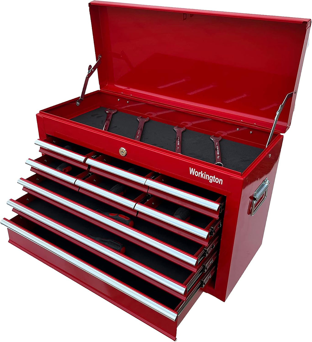 Workington Portable Metal tool chest with 9 drawers, 24' Cabinet with Ball Bearing Drawer Slides, Steel Tool Storage Box Organizer 4006 Red