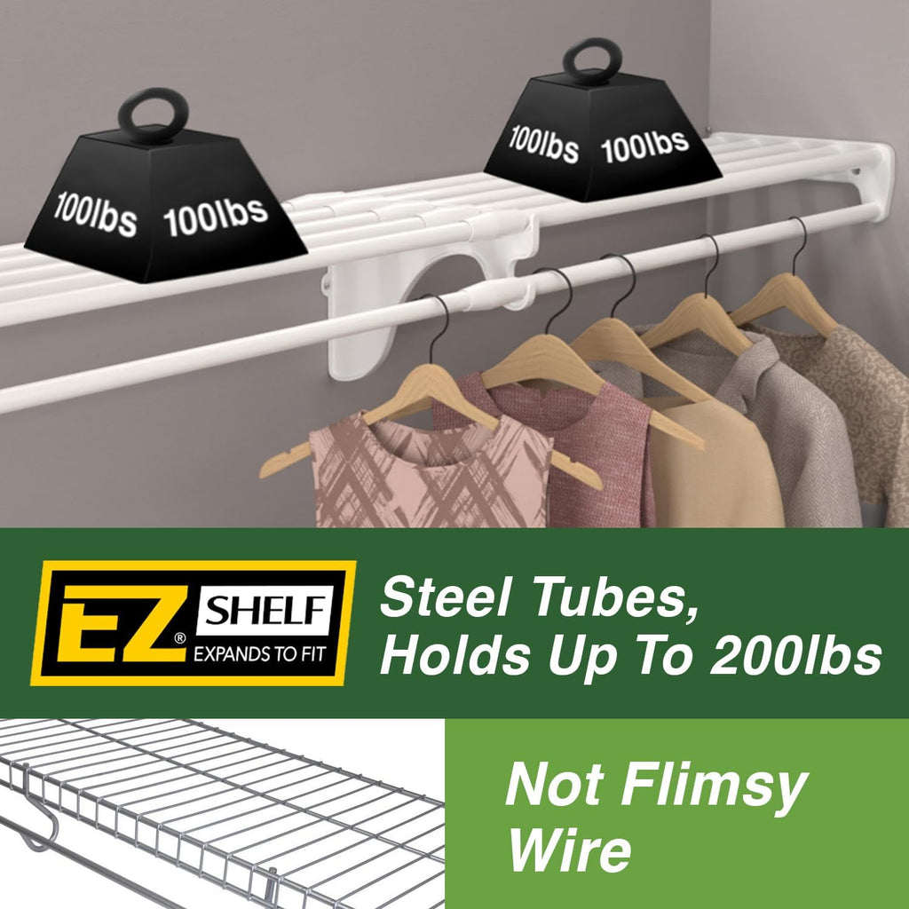 EZ Shelf Expandable Laundry Room Shelves Over Washer and Dryer - 2 Shelves (Expands 63.3 to 120') - 1 With Hanging Rod - White - Laundry Room Organization