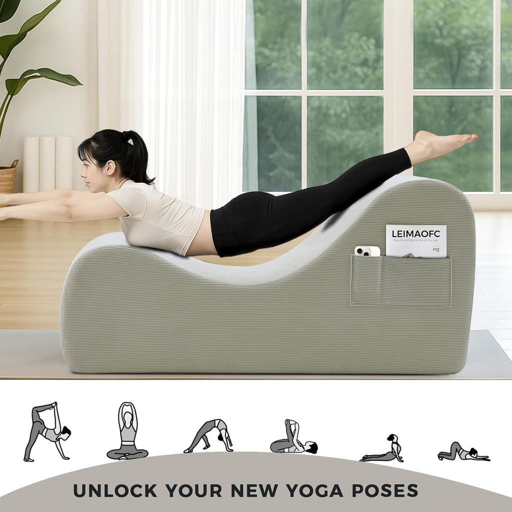 Yoga Chair Lounge for Adult, Ergonomic Chaise Lounge Chair with Side Pocket, Headrest, Waist Pad, Ottoman，Perfect for Stretching, Massage, and Relaxation, Used in Living Room, Bedroom