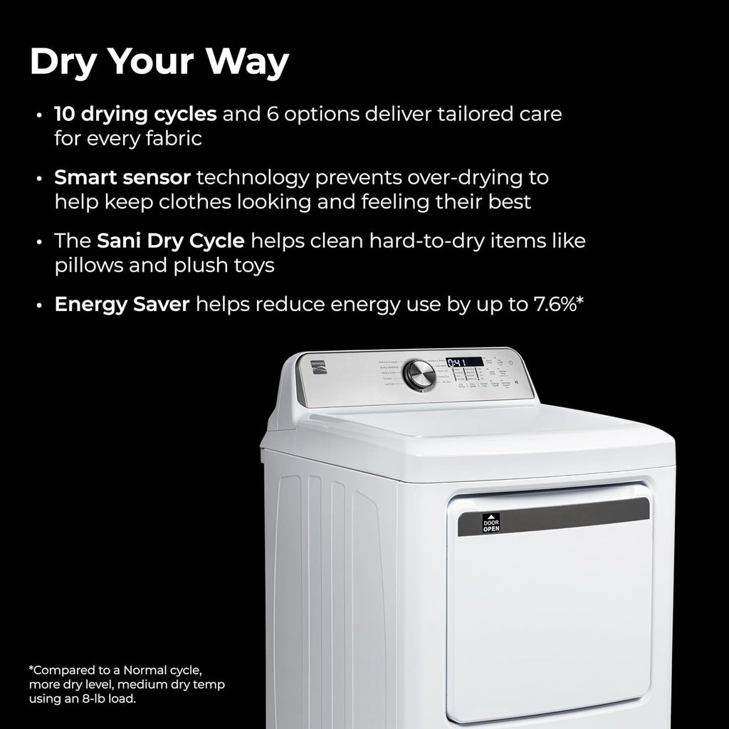 Kenmore 7.0 cu. ft. Front Load Gas Dryer - with Guard to Reduce Wrinkles & Static - Smart Sensor Drying - LED - White